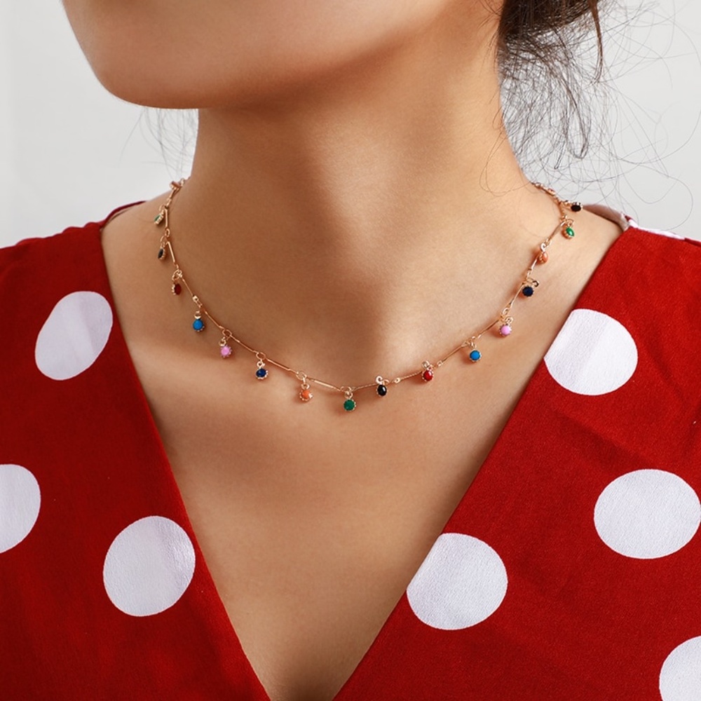 Colorful Sun Beads Gold Choker Rainbow Necklace - Picture 6 of 9